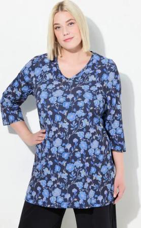 Ulla Popken Longshirt Longshirt A-Linie Blumenmuster V-Ausschnitt