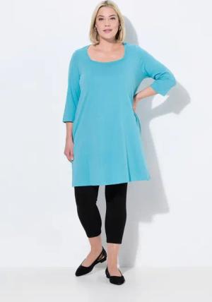 Ulla Popken Longshirt Longshirt A-Linie Carré-Ausschnitt 3/4-Arm