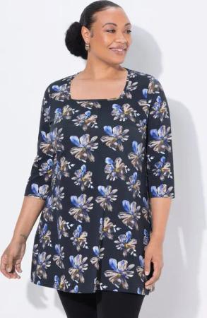 Ulla Popken Longshirt Longshirt A-Linie Carré-Ausschnitt 3/4-Arm