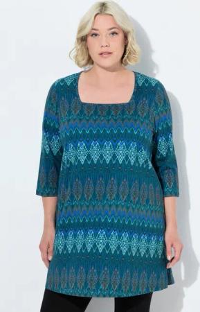 Ulla Popken Longshirt Longshirt A-Linie Carré-Ausschnitt 3/4-Arm