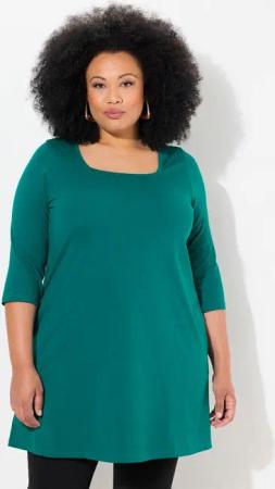 Ulla Popken Longshirt Longshirt A-Linie Carré-Ausschnitt 3/4-Arm