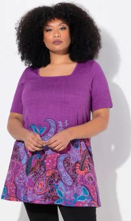 Ulla Popken Longshirt Longshirt A-Linie Carree-Ausschnitt Halbarm