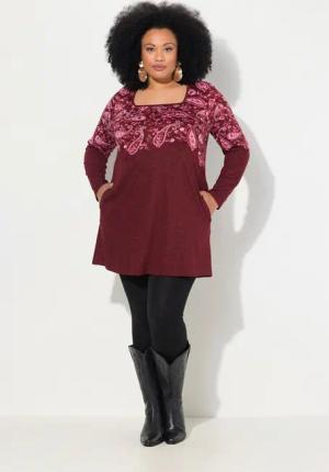 Ulla Popken Longshirt Longshirt A-Linie Carree-Ausschnitt Langarm