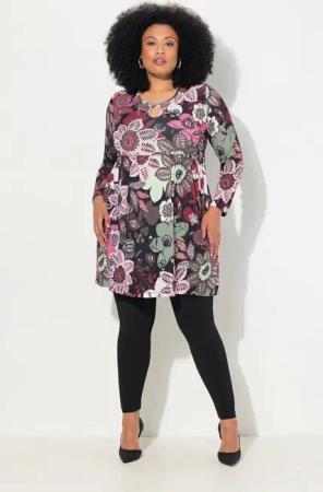 Ulla Popken Longshirt Longshirt A-Linie Rundhals Keyhole Langarm