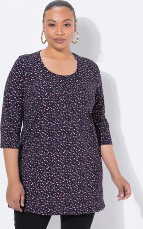 Ulla Popken Longshirt Longshirt A-Linie Rundhalsausschnitt 3/4-Arm