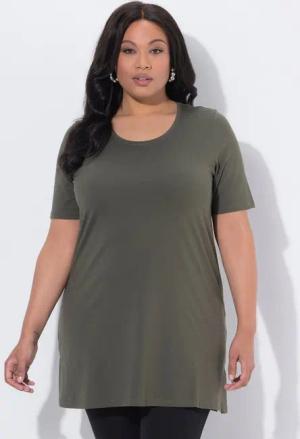 Ulla Popken Longshirt Longshirt A-Linie Rundhalsausschnitt Halbarm