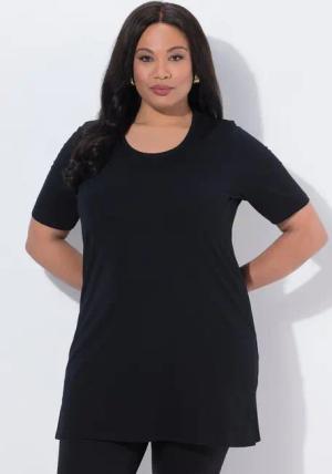 Ulla Popken Longshirt Longshirt A-Linie Rundhalsausschnitt Halbarm