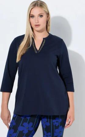 Ulla Popken Longshirt Longshirt A-Linie Tunika-Ausschnitt 3/4-Arm