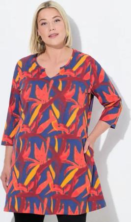 Ulla Popken Longshirt Longshirt A-Linie Tunika-Ausschnitt 3/4-Arm