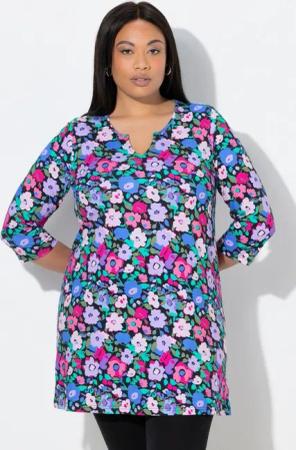 Ulla Popken Longshirt Longshirt A-Linie Tunika-Ausschnitt 3/4-Arm