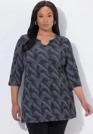 Ulla Popken Longshirt Longshirt A-Linie Tunika-Ausschnitt 3/4-Arm