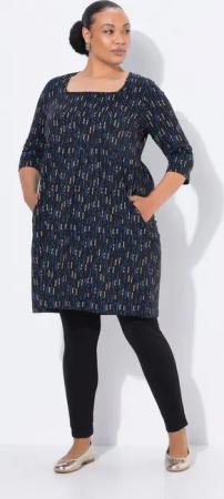 Ulla Popken Longshirt Longshirt A-Linie Tunika-Ausschnitt 3/4-Arm