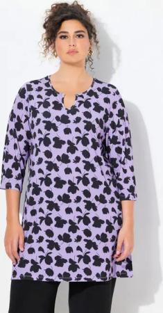 Ulla Popken Longshirt Longshirt A-Linie Tunika-Ausschnitt 3/4-Arm