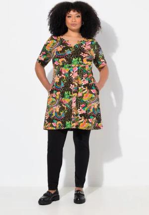 Ulla Popken Longshirt Longshirt A-Linie Tunika-Ausschnitt Halbarm