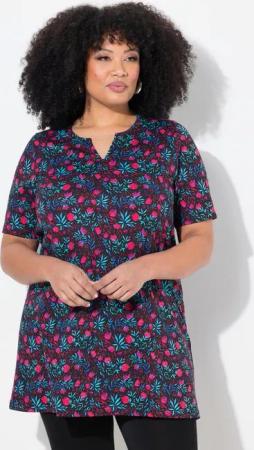 Ulla Popken Longshirt Longshirt A-Linie Tunika-Ausschnitt Halbarm