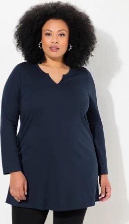 Ulla Popken Longshirt Longshirt A-Linie Tunika-Ausschnitt Langarm