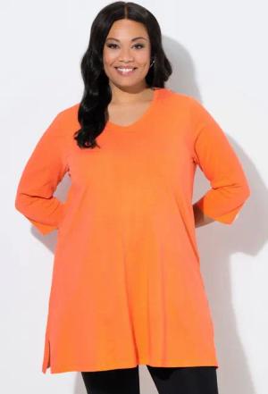 Ulla Popken Longshirt Longshirt A-Linie V-Ausschnitt 3/4-Arm