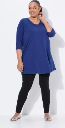 Ulla Popken Longshirt Longshirt A-Linie V-Ausschnitt 3/4-Arm