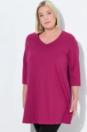 Ulla Popken Longshirt Longshirt A-Linie V-Ausschnitt 3/4-Arm