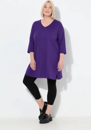 Ulla Popken Longshirt Longshirt A-Linie V-Ausschnitt 3/4-Arm