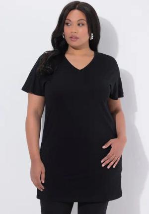 Ulla Popken Longshirt Longshirt A-Linie V-Ausschnitt Flügel-Halbarm