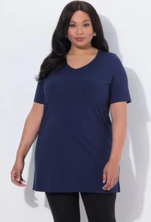 Ulla Popken Longshirt Longshirt A-Linie V-Ausschnitt Halbarm