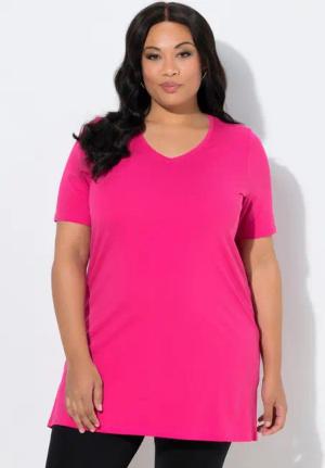 Ulla Popken Longshirt Longshirt A-Linie V-Ausschnitt Halbarm