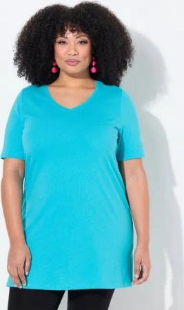 Ulla Popken Longshirt Longshirt A-Linie V-Ausschnitt Halbarm