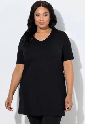 Ulla Popken Longshirt Longshirt A-Linie V-Ausschnitt Halbarm