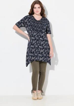 Ulla Popken Longshirt Longshirt A-Linie V-Ausschnitt Halbarm