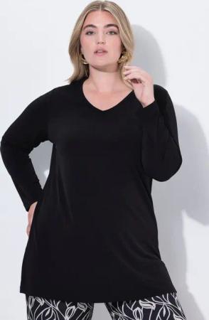 Ulla Popken Longshirt Longshirt A-Linie V-Ausschnitt Langarm