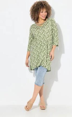 Ulla Popken Longshirt Longshirt A-Linie Zierbänder V-Ausschnitt 3/4-Arm