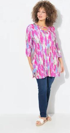 Ulla Popken Longshirt Longshirt A-Linie Zierbänder V-Ausschnitt 3/4-Arm