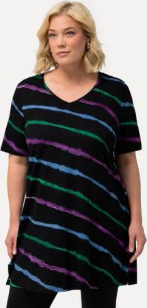 Ulla Popken Longshirt Longshirt Batikdruck A-Linie V-Ausschnitt Halbarm