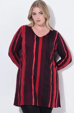 Ulla Popken Longshirt Longshirt Batikdruck A-Linie V-Ausschnitt Langarm