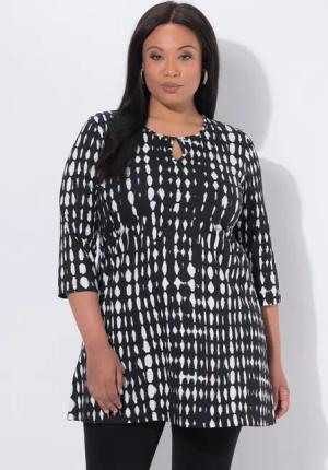 Ulla Popken Longshirt Longshirt Batikmuster Keyhole Rundhals 3/4-Arm