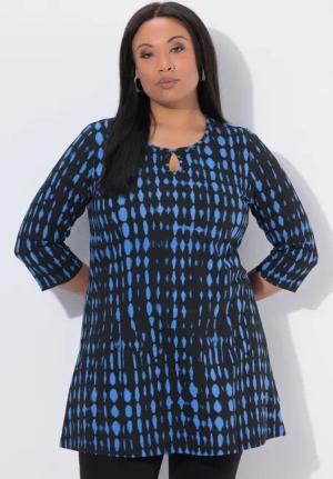 Ulla Popken Longshirt Longshirt Batikmuster Keyhole Rundhals 3/4-Arm