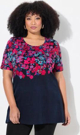 Ulla Popken Longshirt Longshirt bedruckt A-Linie Rundhals Halbarm