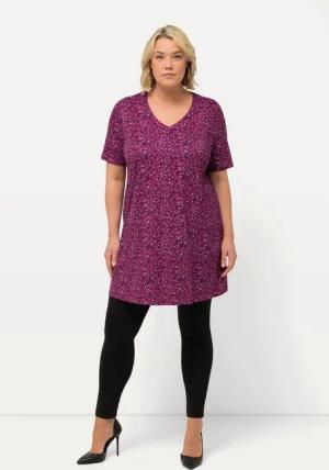 Ulla Popken Longshirt Longshirt bedruckt A-Linie V-Ausschnitt Halbarm