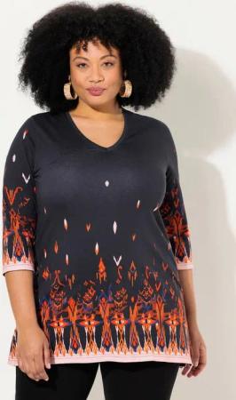 Ulla Popken Longshirt Longshirt bedruckt V-Ausschnitt 3/4-Arm