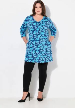 Ulla Popken Longshirt Longshirt Biesen A-Linie V-Ausschnitt 3/4-Arm