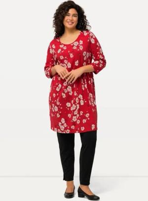 Ulla Popken Longshirt Longshirt Blumen A-Linie Rundhals 3/4-Arm