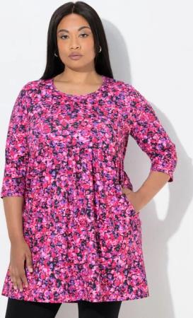 Ulla Popken Longshirt Longshirt Blüten A-Linie Rundhals 3/4-Arm