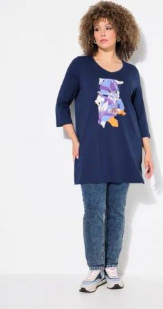 Ulla Popken Longshirt Longshirt Blüten A-Linie V-Ausschnitt 3/4-Arm