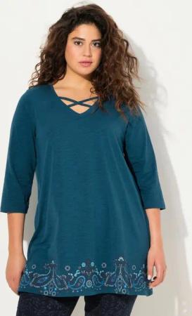 Ulla Popken Longshirt Longshirt Bordürendruck A-Linie V-Ausschnitt