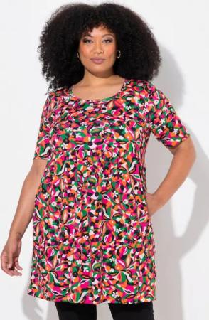 Ulla Popken Longshirt Longshirt Empirenaht A-Linie Rundhals Halbarm