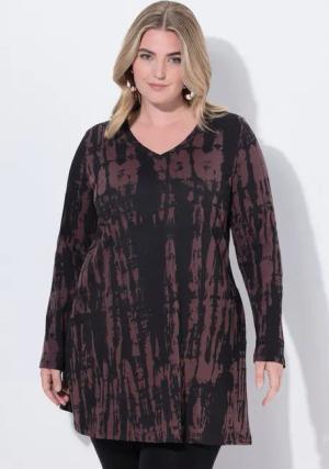 Ulla Popken Longshirt Longshirt Farbverlauf A-Linie V-Ausschnitt Langarm