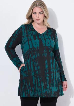 Ulla Popken Longshirt Longshirt Farbverlauf A-Linie V-Ausschnitt Langarm