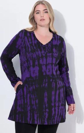 Ulla Popken Longshirt Longshirt Farbverlauf A-Linie V-Ausschnitt Langarm