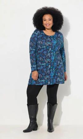 Ulla Popken Longshirt Longshirt gemustert A-Linie Rundhals Langarm